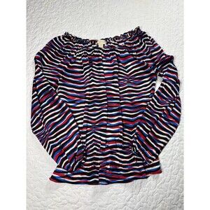 Michael Kors Red White Blue Round Neck Long Sleeve Blouse size xs